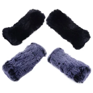 1 Pair Rex Rabbit Fur Women Winter Warmer Wrist Fingerless Thick Gloves Mittens - Picture 1 of 4