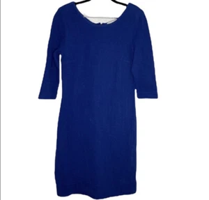 Ganni Blue Patterned Sheath 3/4 Sleeve Scoop Neck Dress Sz S  - Picture 1 of 8