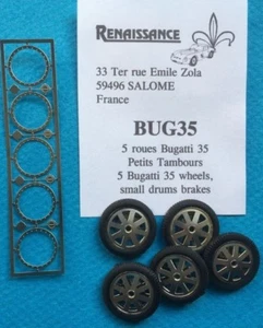 RUOTE 1/43 BUGATTI TYPE 35 (TAMBURI PICCOLI GOMME STRETTE) Renaissance BUG35 - Imagen 1 de 1