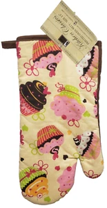 1 Jumbo Printed Kitchen Oven Mitt, 13", MULTICOLOR CUPCAKES, brown back, BH - Picture 1 of 7
