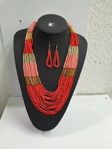 Multi-Layer Beads Bohemian Temperament Clavicle Collar Necklace+Earrings - Picture 1 of 1