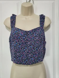 Canotta Rewind floreale crop top smocked taglia large foderata davanti - Foto 1 di 10