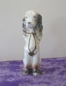 Tall Sitting White Spaniel Type Dog Figurine made in Japan - Picture 1 of 7