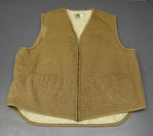Carhartt 6SV Men XL Brown Cotton Duck Zip Hunting Vest w/Sherpa Lining USA vtg b - Picture 1 of 7