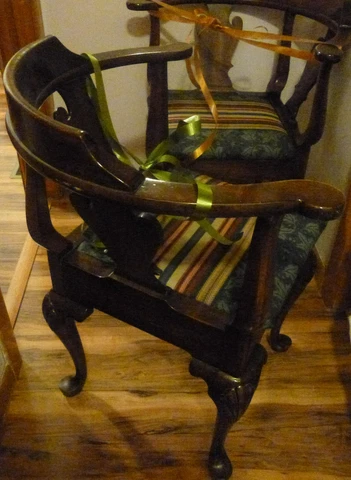 2 Two Antique Solid Mahogany Chippendale Style Corner Chairs~Claw Foot~32x25x27 Cover