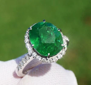 Tsavorite Garnet Ring Diamond Gold White 14k REAL GIA Certified 7.73CTW Green - Picture 1 of 7