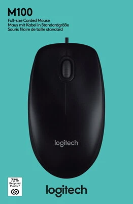 Logitech Maus M100 optisch mit Kabel 3 Tasten 1000 dpi schwarz 910-006652 - Bild 1 von 4