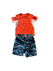 ZeroXposur Boys Size 7 Large Swim Shirt & Trunks Outfit Red Blue Shark Print - Picture 1 of 8