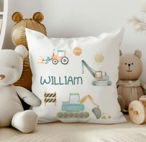 Personalised CONSTRUCION pillow, DIGGER DESIGN, pillow case, kids bedroom - Picture 1 of 2