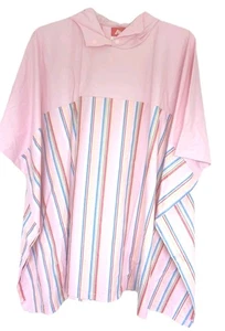 Rain Poncho Hooded Pink Striped 45" X 72" New Old Stock Vintage - Picture 1 of 3