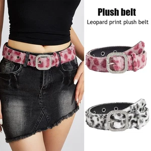 Cintura in pelliccia sintetica stampa leopardata rosa Y2K stile punk ampia accessorio moda - Foto 1 di 21
