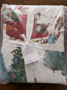 POTTERY BARN Christmas in the Country Santa Cotton/Linen Tablecloth-70x126"-NWT - Picture 1 of 3