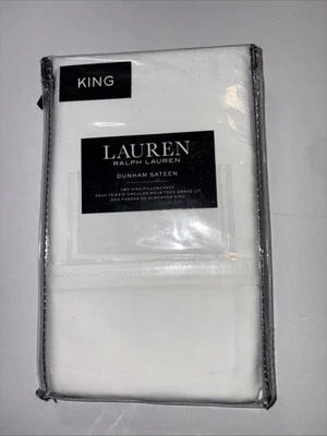 2 Fundas de Almohada RALPH LAUREN DUNHAM SATÉN BLANCO 300TC 100% Algodón REY NUEVAS Foto 1 de 2
