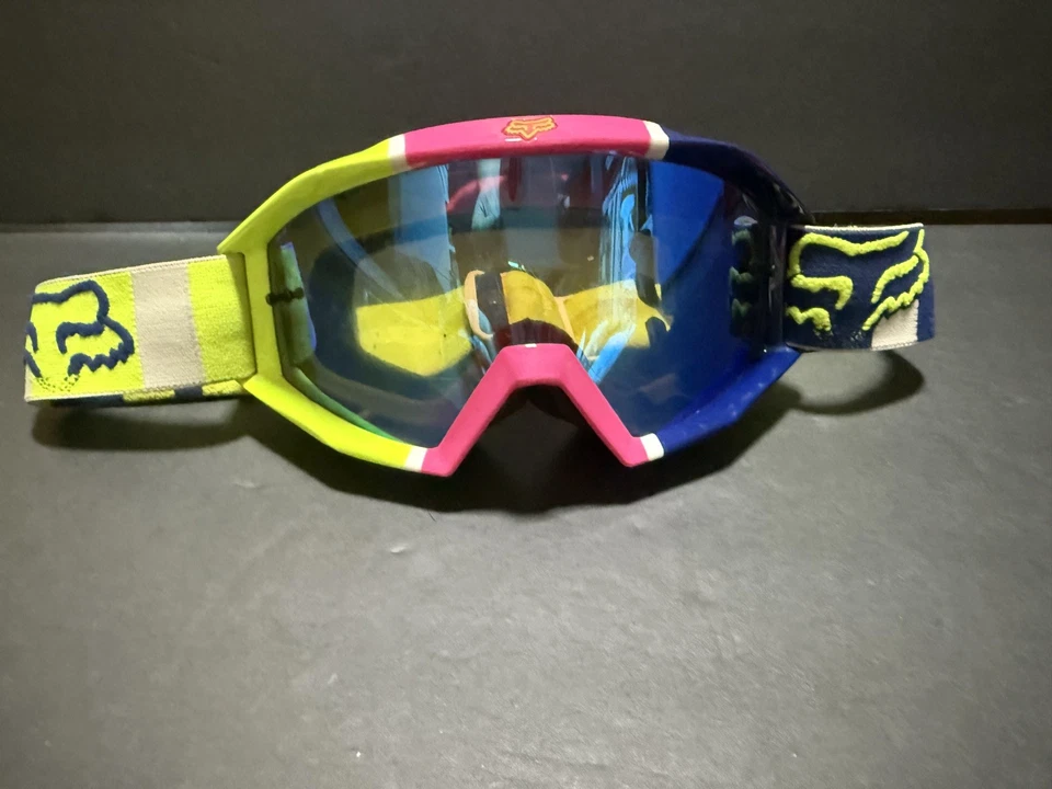 Gafas de carreras Fox Racing rosa/azul/verde neón lentes azules para ciclismo de tierra Foto 1 de 4