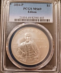 2004-P $1 Thomas Edison Uncirculated Commorative Silver Dollar PCGS MS69 - Picture 1 of 4