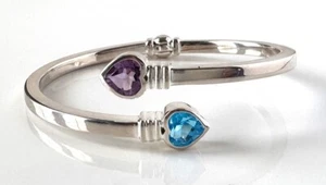 Brazalete Brazalete Plata Esterlina Topacio Azul y Amatista Bisagras Tailandia; X827 - Imagen 1 de 6