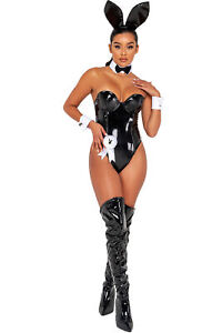 Roma Playboy Seductress Bunny Vinyl Corset Bodysuit Adult Women Costume Pb132