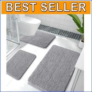 Luxurious Chenille Bathroom Rug Set - Non-Slip, Machine Washable 3 Piece - Picture 1 of 8
