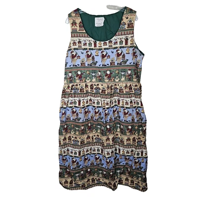 VTG 80s Christmas Sheath Dress Apron Womens Holiday Santa Winter Grandma Birds L - Image 1 of 4