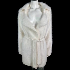 80% Angora Fuzzy White Open-Front Unlined Cardigan Sweater Coat Jacket 39" bust - Picture 1 of 10