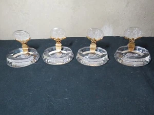 4 Vintage Czech Intaglio Crystal oval place card holder/individual ashtrays - Picture 1 of 14
