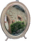 miroir oval  biseauté sur pied art déco en acajou et métal argenté ou argent