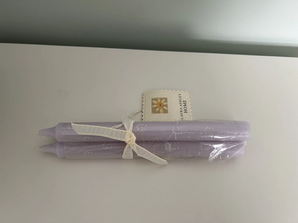 Laura Ashley Painted Foral Taper Dinner Candles, Dusty Lilac, Set of 3, NWT - Image 1 of 4