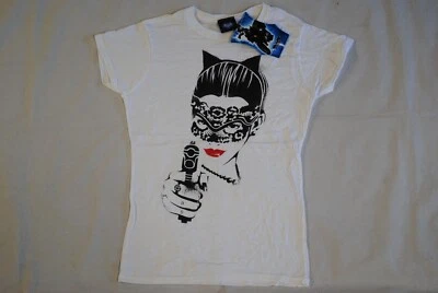 BATMAN THE DARK KNIGHT RISES CATWOMAN RED LIPS LADIES SKINNY T SHIRT OFFICIAL - Image 1 of 4
