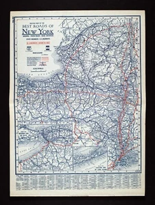 1927 Clason Auto Road Map New York City Buffalo Niagara Albany Saratoga Syracuse - Picture 1 of 5