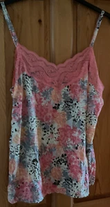 SOON -Pink, Cream, Peach & Grey Cami Top Thin Straps Lace Trim Size 18-BNWT - Picture 1 of 10