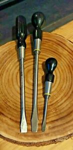 Set of 3 Vintage Flat Head Screwdrivers. By Stanley. No. 25C x2 and No. 80.