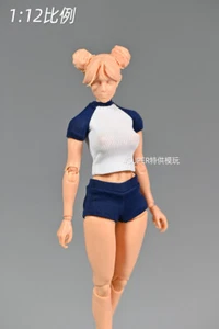 1/12 Top T- Shirt Blue Shorts Clothes Set Fit 6'' Female Action Figure Doll Toy - Picture 1 of 6
