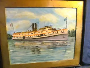 "The Hartford" Steamship (1899-1931) Vintage Folk Art Oil Painting - Picture 1 of 12