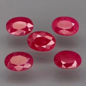Oval 6.5x4.5mm.Natural Top Red Pink Normal Heated Ruby Myanmar 5Pcs/3.78Ct. - Picture 1 of 6