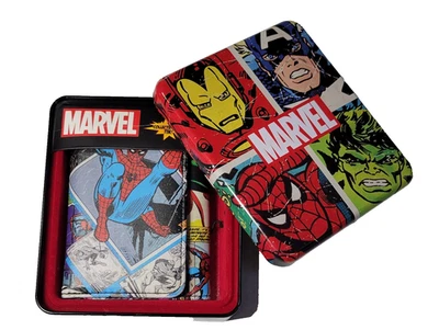 Marvel Spiderman Tri Fold Wallet Comic Book Print Collectible Tin Faux Leather - Image 1 of 4