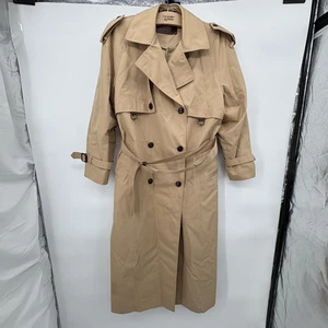 Women’s Etienne Aigner Vintage Trench Coat Belted Camel Collared Size 12 Horse - Picture 1 of 13
