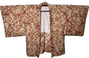 1970S Japanese Premium Silk Haori Jacket, Rust Cream, Vintage Handmade - Picture 1 of 4