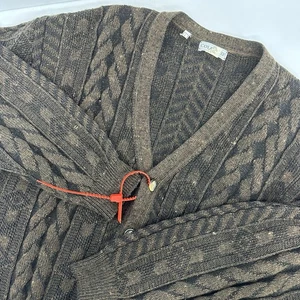 COLLECTIF Mens Cable Knit Wool Cashmere Blend Speckled Brown Cardigan Large READ - Picture 1 of 15