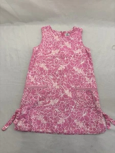 Lilly Pulitzer Dress Girls 7 Classic Shift Pink Flowers/Lizards W Pockets & Ties - Picture 1 of 9