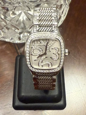 DAVID YURMAN STAINLESS STEEL MAGNIFIED PAVE DIAMOND NUMERS AND BEZEL WATCH - Image 1 of 4