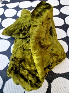 Vintage ' Olive Crushed Stretch Velvet Solid ' Mid Century 223x175cm Heavy *** - Picture 1 of 12