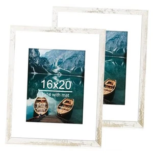 16x20 Frames Set of 2 Wood Style - Display 16 x 20 16x20 in Distressed White - Picture 1 of 7