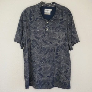 Goodfellow & Co Aloha Polo Shirt XL Blue Leaves Print 3 Buttons Short Sleeve - Picture 1 of 10