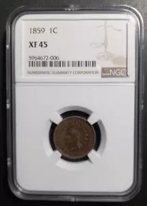 1859 Indian Head Cent - NGC XF 45 - BEAUTY!! FREE Shipping! (S1) - Picture 1 of 4
