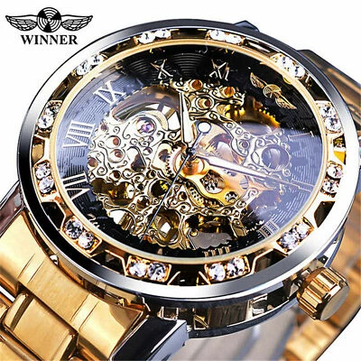 T-Winner Luxury Men's Stainless Steel Diamond Hollow Mechanical Wrist Watches - Image 1 of 4
