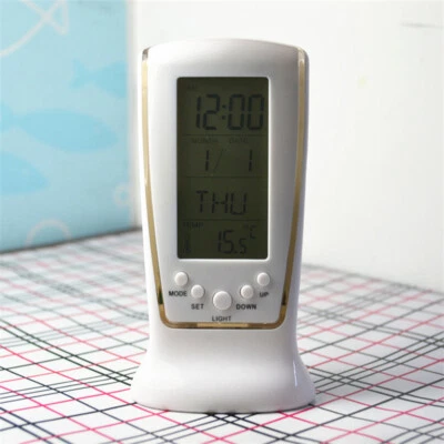 LCD Digital Clock Calendar Thermometer Blue Backlight Birthday Alarm Night Light - Image 1 of 4