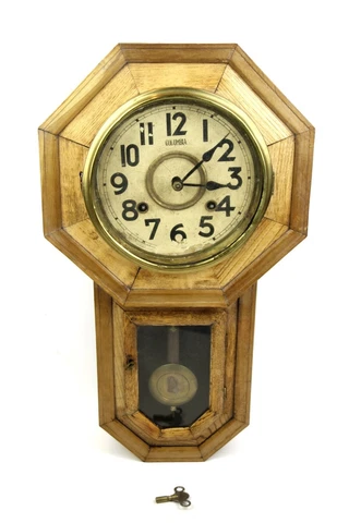 Antique Columbia Regulator Wall Clock with Fancy Brass Pendulum Works Cover