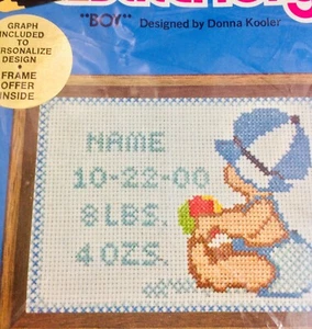 NEUGEBORENES BABY JUNGE gezähltes Kreuzstich-Set NAME DATUM JIFFY STITCHERY SONNENUNTERGANG - Bild 1 von 7