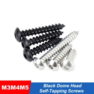 Black Button Self-Tapping Screws Dome Head Allen Socket A2 Stainless Steel M3-M6 - Picture 1 of 7