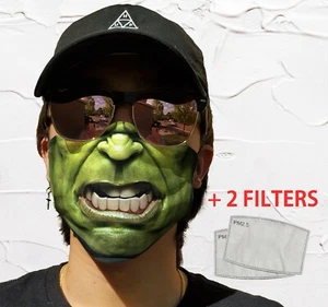 Hulk Face Mask With Filters &Pocket Washable Reusable Super Hero Adult&Kids Mask - Picture 1 of 10